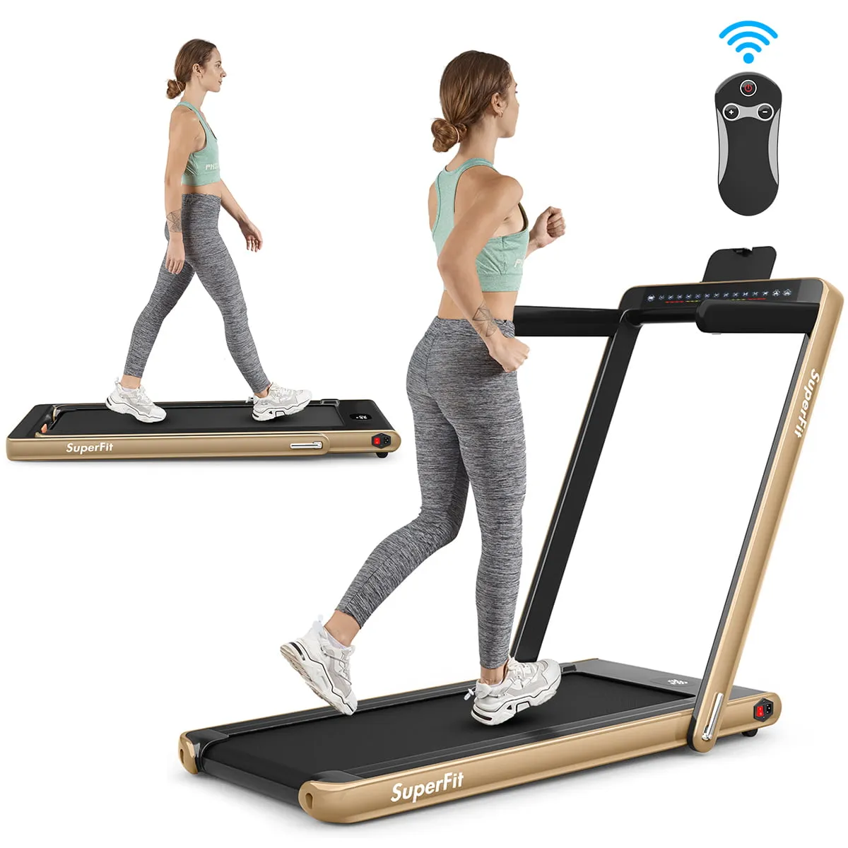 2 in 1 Dual Display Folding Treadmill Jogging Machine W/APP Control