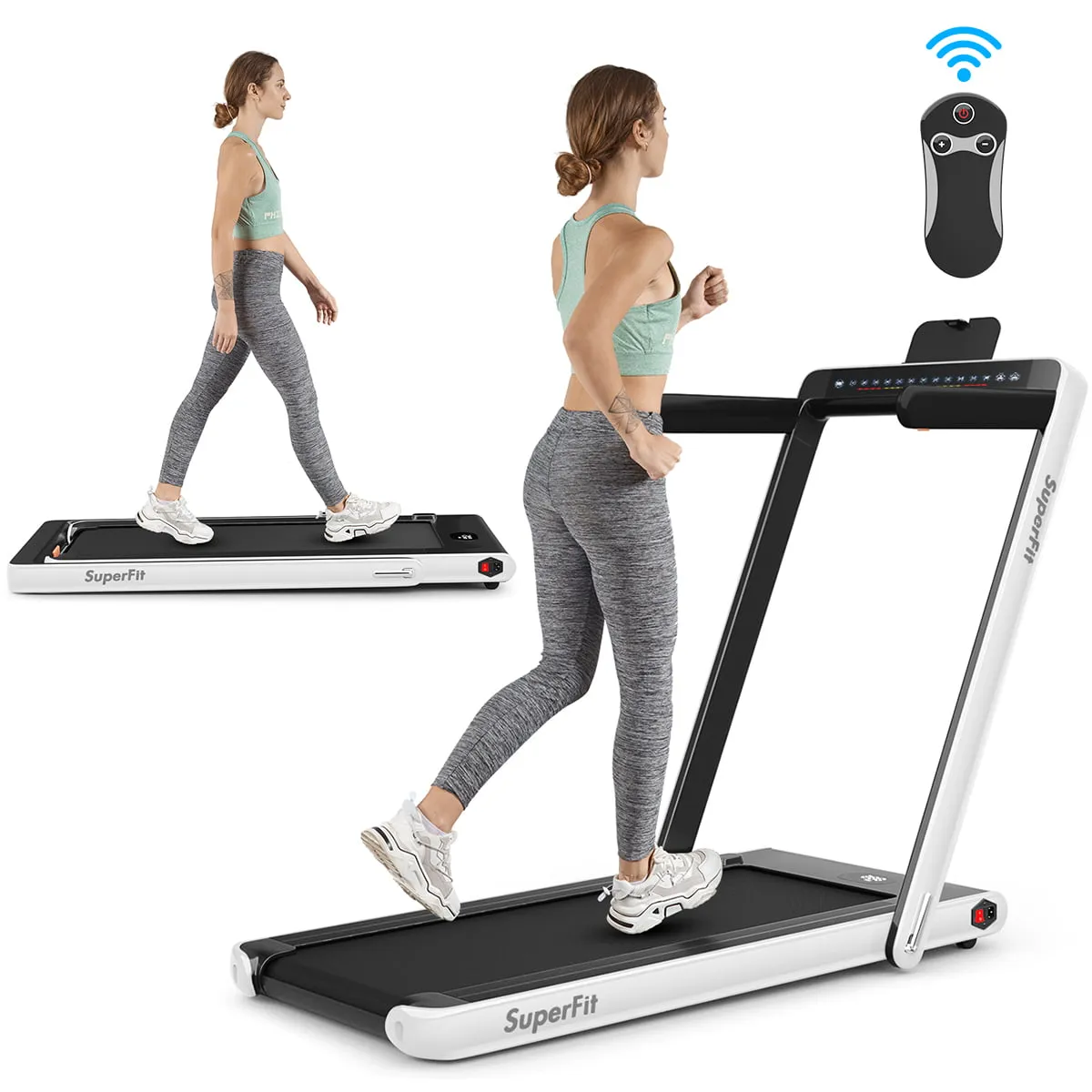 2 in 1 Dual Display Folding Treadmill Jogging Machine W/APP Control