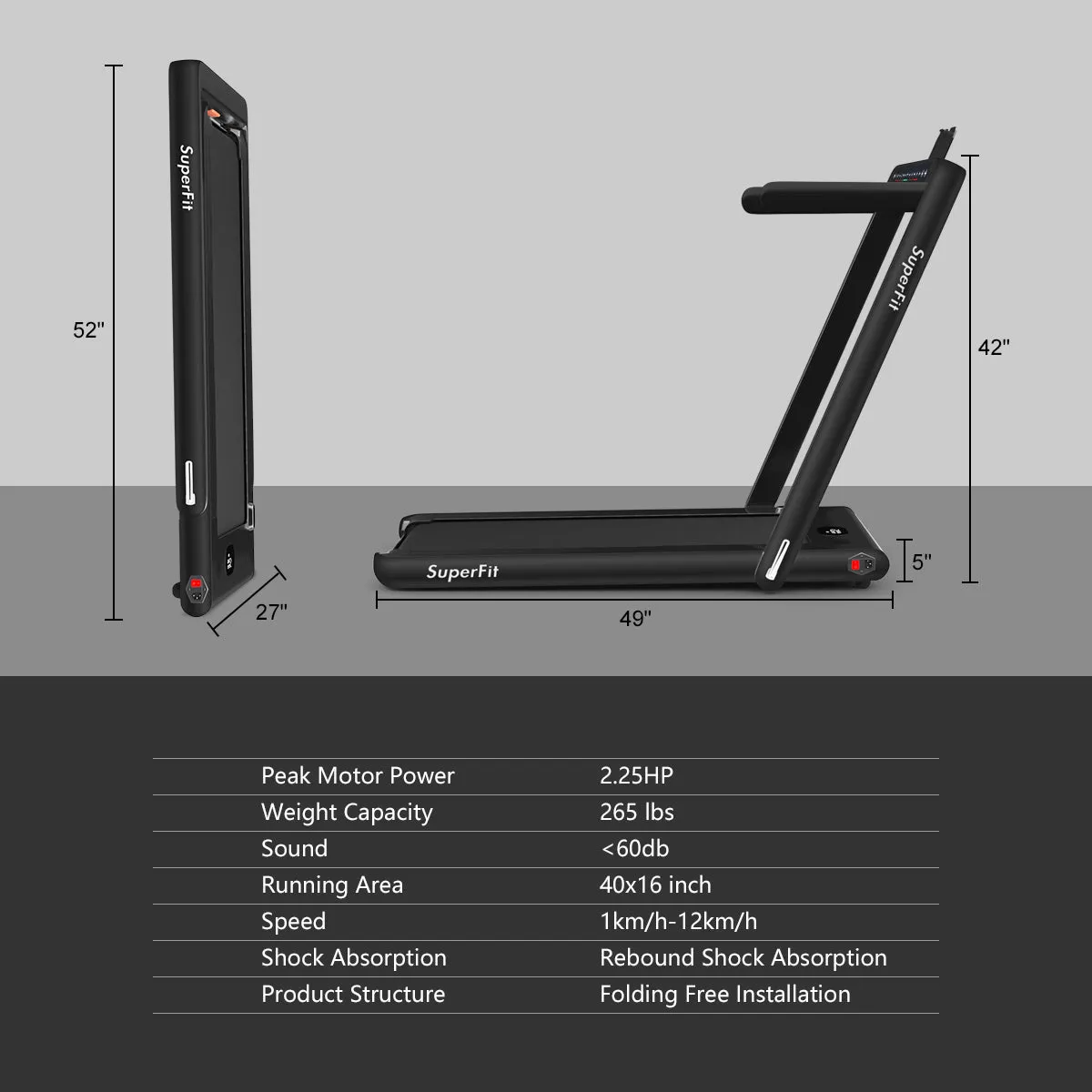 2 in 1 Dual Display Folding Treadmill Jogging Machine W/APP Control