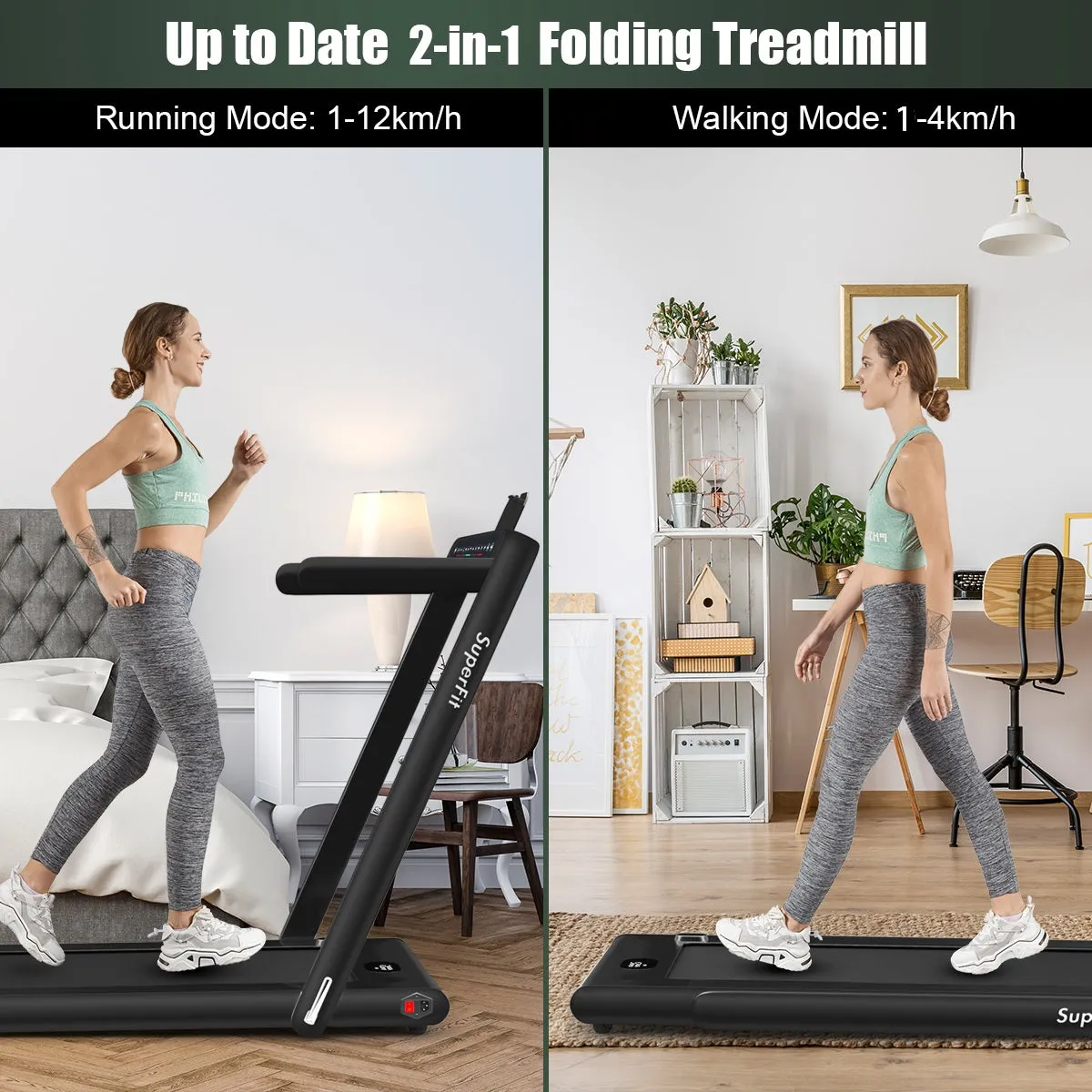 2 in 1 Dual Display Folding Treadmill Jogging Machine W/APP Control