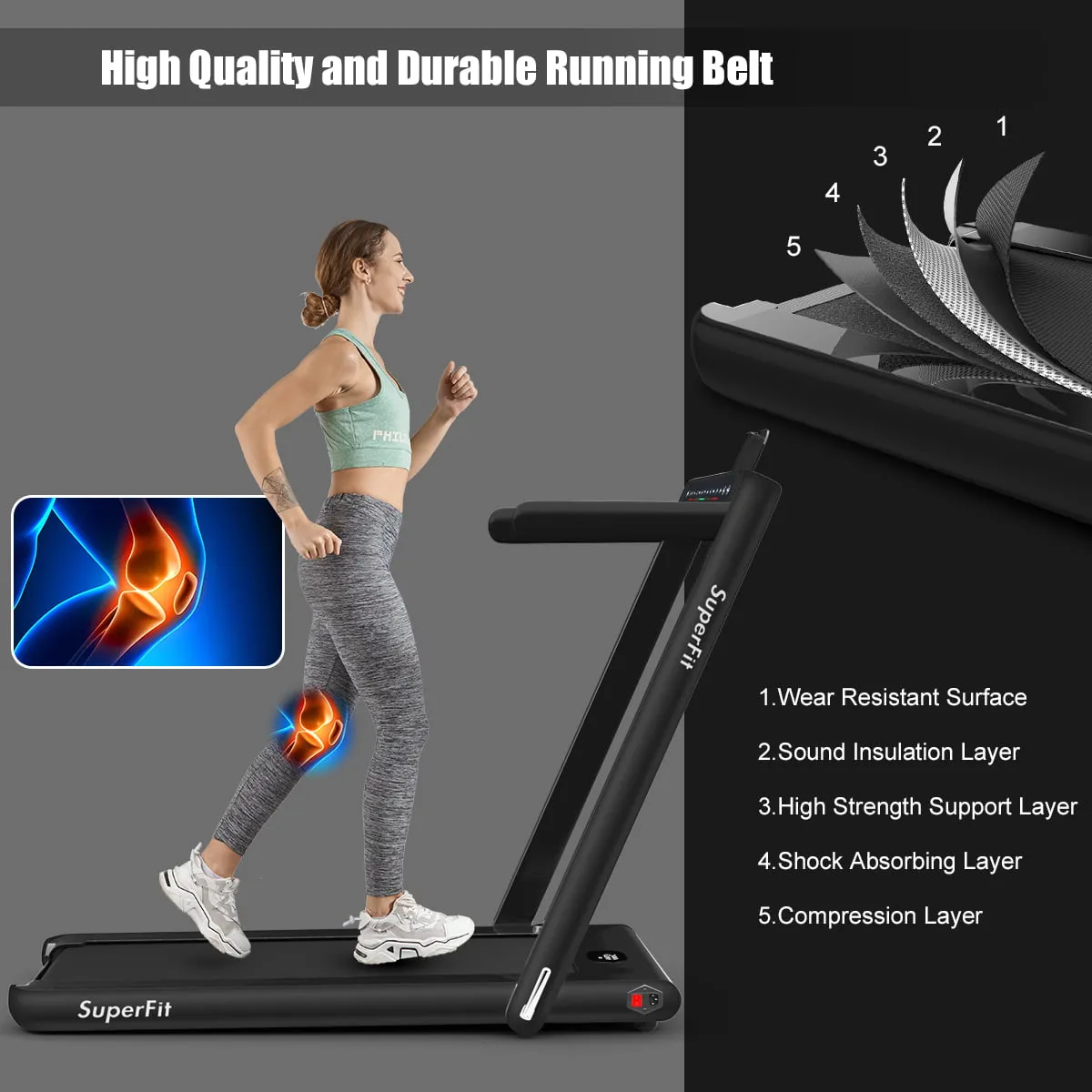 2 in 1 Dual Display Folding Treadmill Jogging Machine W/APP Control
