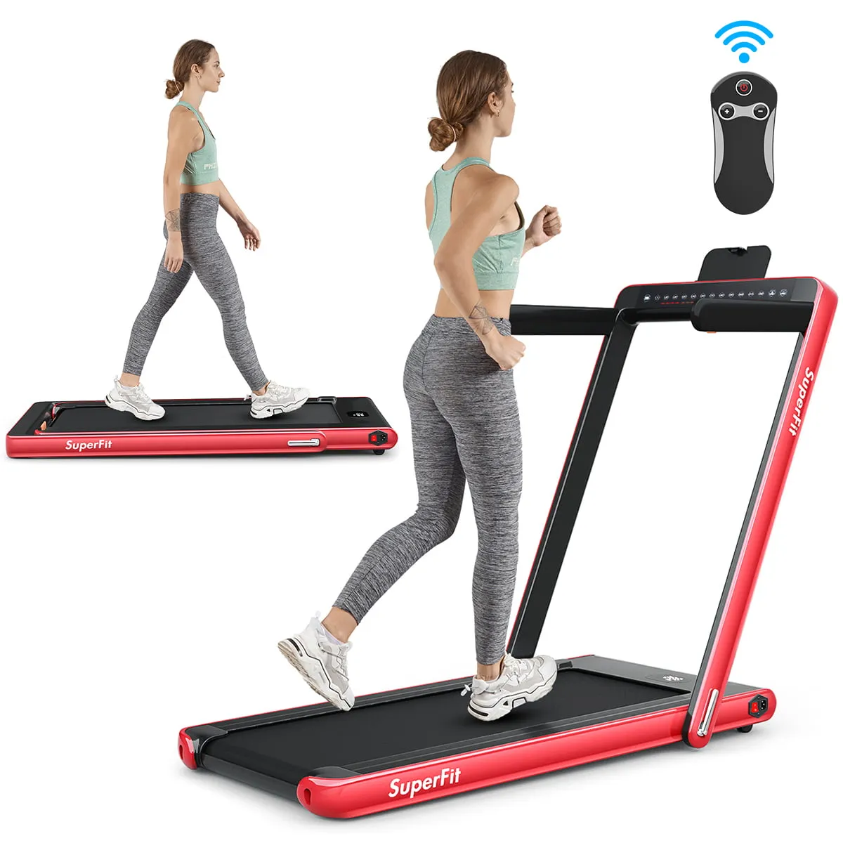 2 in 1 Dual Display Folding Treadmill Jogging Machine W/APP Control