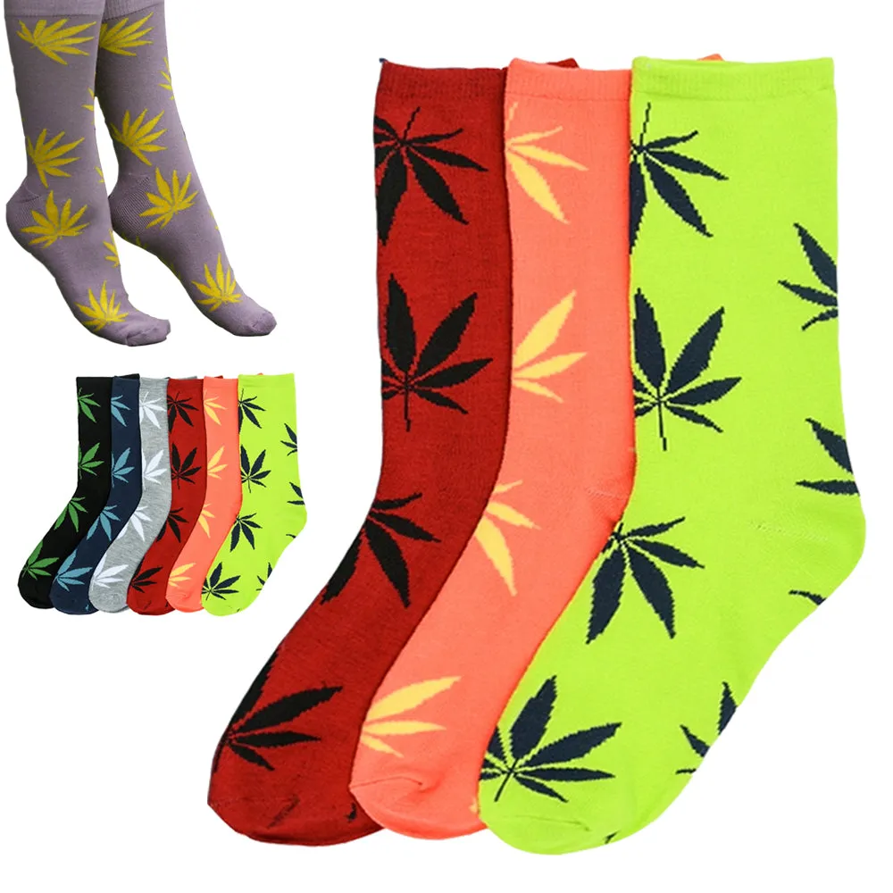 3 Pairs High Quality Cotton Socks Fashion Marijuana leaf Casual Long Unisex 9-11