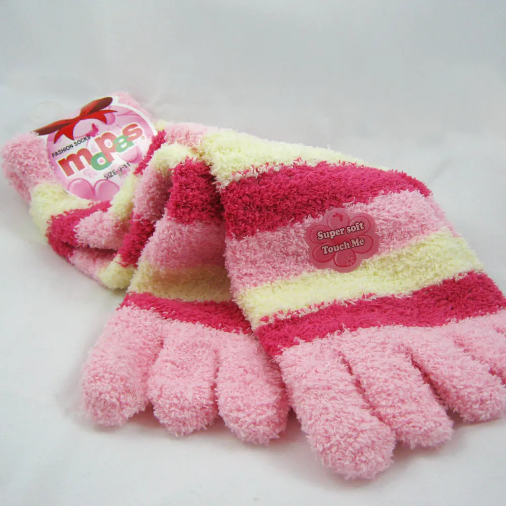 3 Pairs Lot Fuzzy Toe Socks Soft Striped Womens Thong Flip Flop Wholesale 9-11