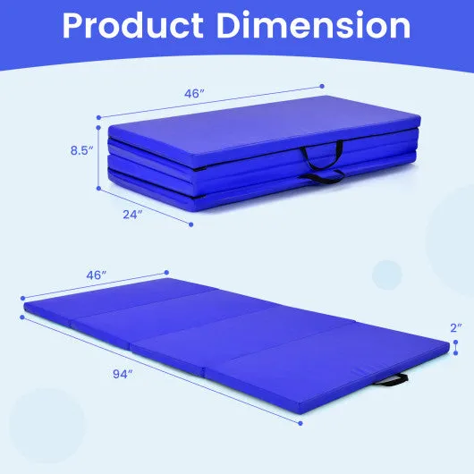 4-Panel Folding Gymnastics Mat with Carrying Handles for Home Gym-Navy