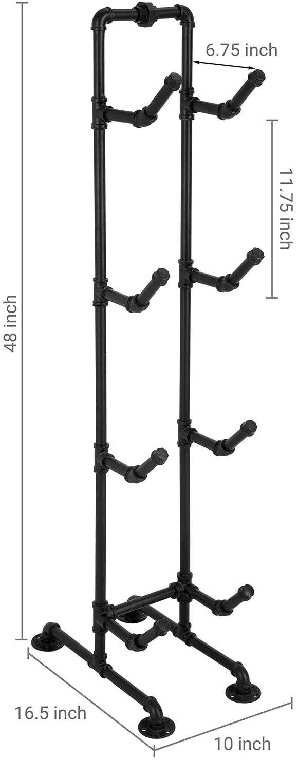 4-Tier Industrial Black Metal Pipe Indoor Outdoor Basketball, Volleyball, and Sports Ball Storage Organizer Rack