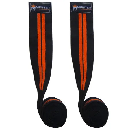 72" Power Knee Wraps w/ Hook Closures (Pair) - Black / Orange