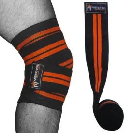 72" Power Knee Wraps w/ Hook Closures (Pair) - Black / Orange