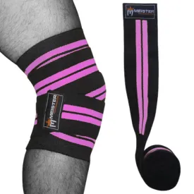 72" Power Knee Wraps w/ Hook Closures (Pair) - Black / Pink