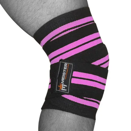72" Power Knee Wraps w/ Hook Closures (Pair) - Black / Pink