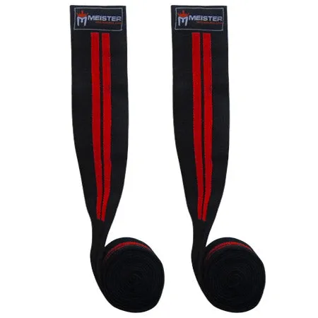 72" Power Knee Wraps w/ Hook Closures (Pair) - Black / Red