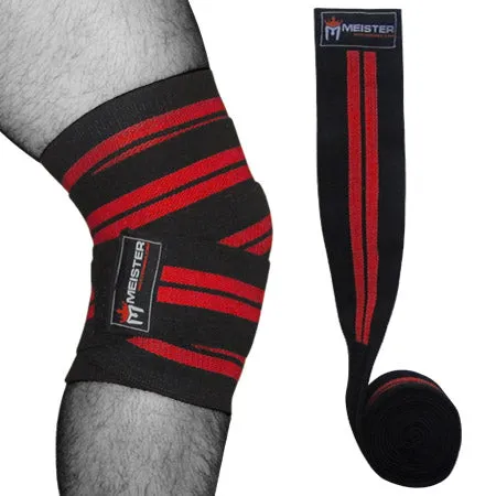 72" Power Knee Wraps w/ Hook Closures (Pair) - Black / Red