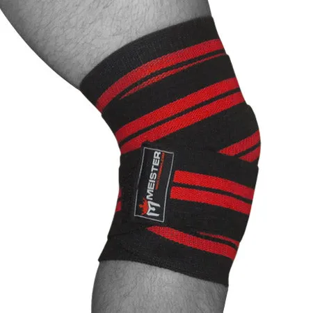 72" Power Knee Wraps w/ Hook Closures (Pair) - Black / Red