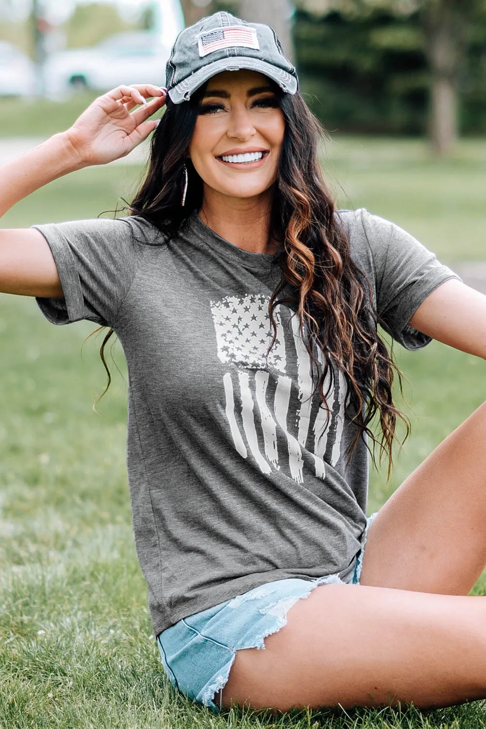America Flag Print Crewneck T-shirt