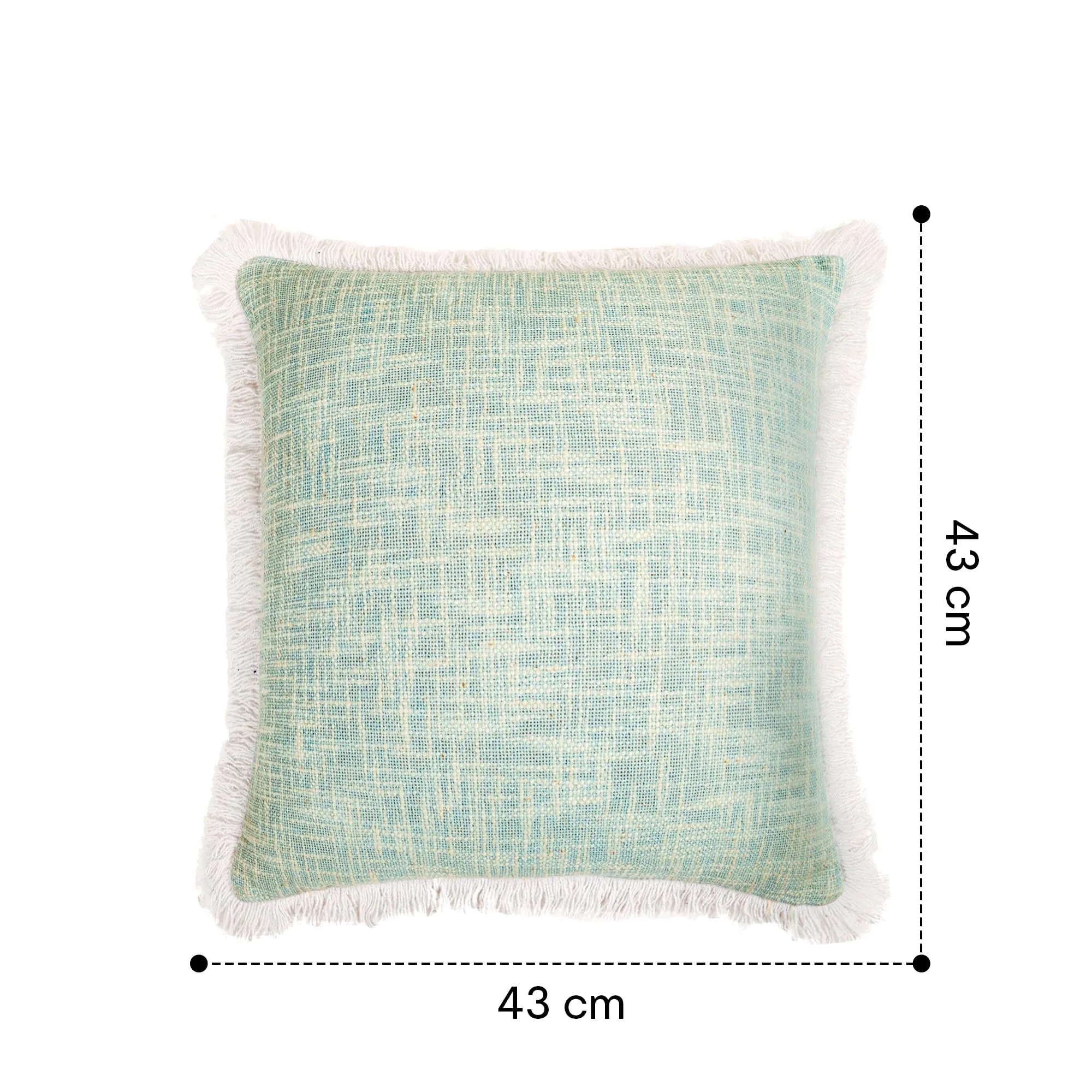 Anko 100% Cotton Square Cushion Covers Set of 4| Textured Cushion Covers with Fringes for Sofa & Bed (Without Filler) | Jade | 43 Cm (L) x 43 Cm (W) Each (4 Pc)