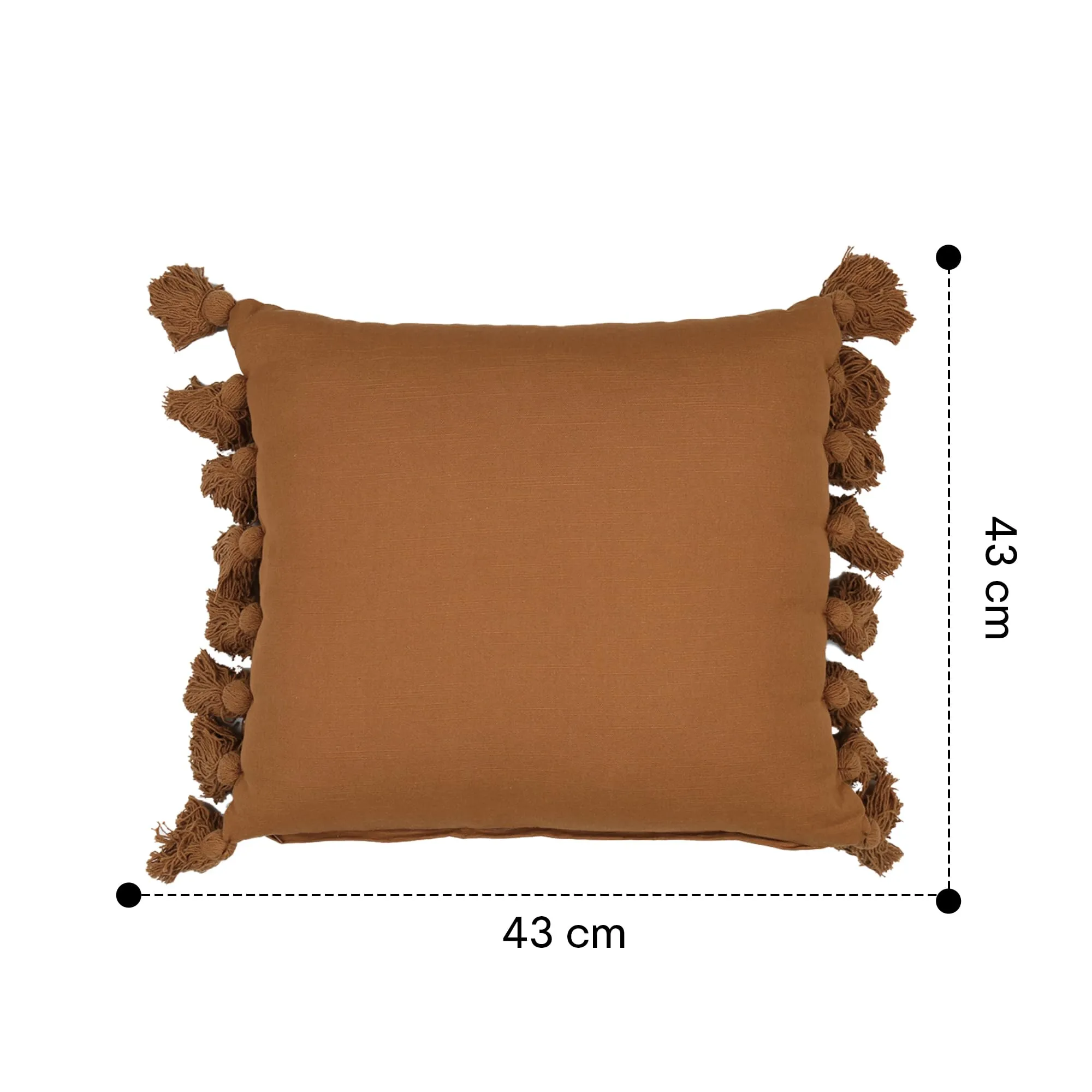 Anko 100% Cotton Square Cushion Covers Set of 6 | Textured Cushion Covers with Fringes for Sofa & Bed (Without Filler) | Tan (Brown) | 43 Cm (L) x 43 Cm (W) Each (6 Pc)