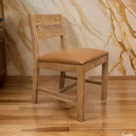 Asic 18 Inch Dining Chair, Set of 2, Vinyl Fabric, Natural Brown Pine Wood By Casagear Home