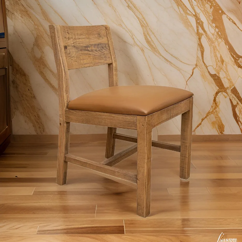 Asic 18 Inch Dining Chair, Set of 2, Vinyl Fabric, Natural Brown Pine Wood By Casagear Home