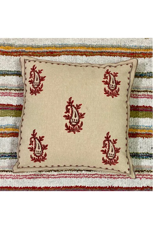Beige--Handblock-Printing-With-Hand-Embroidery-Cushion-Cover