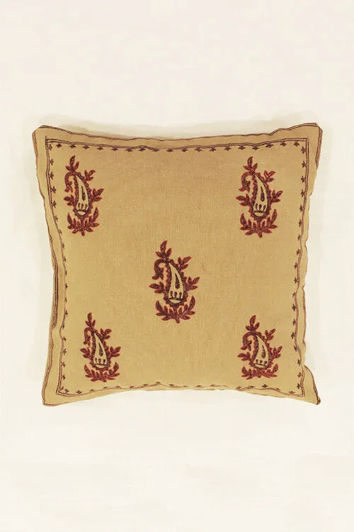 Beige--Handblock-Printing-With-Hand-Embroidery-Cushion-Cover
