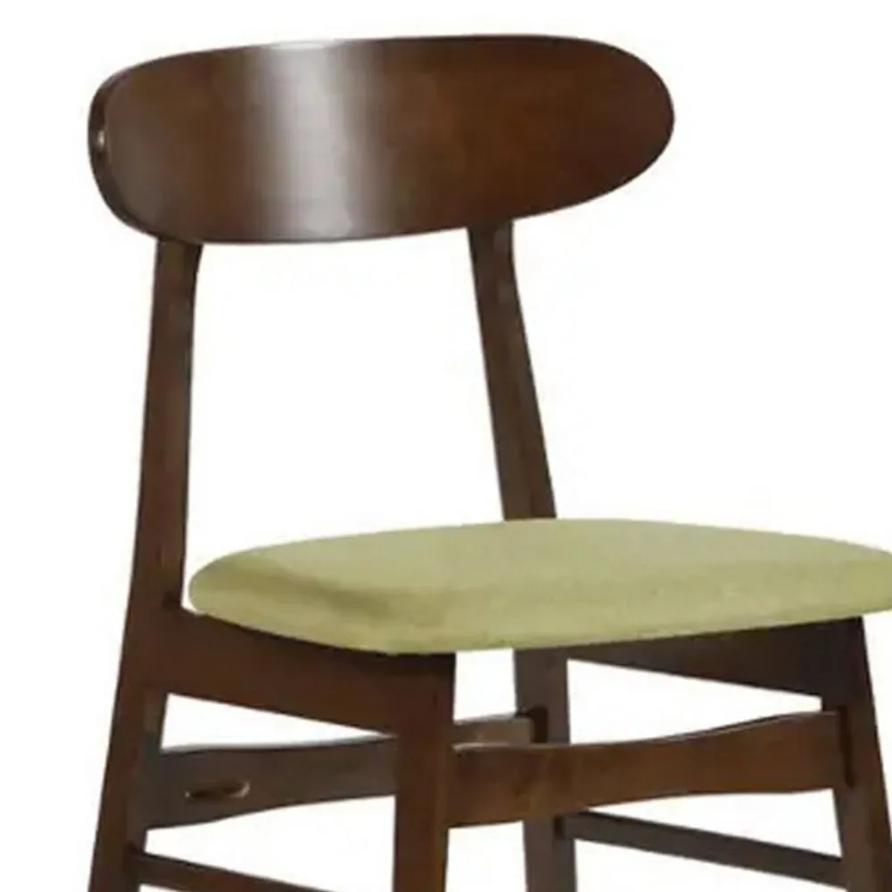Bev 20 Inch Set of 2 Dining Chairs, Green Cushions, Dark Brown Rubberwood By Casagear Home