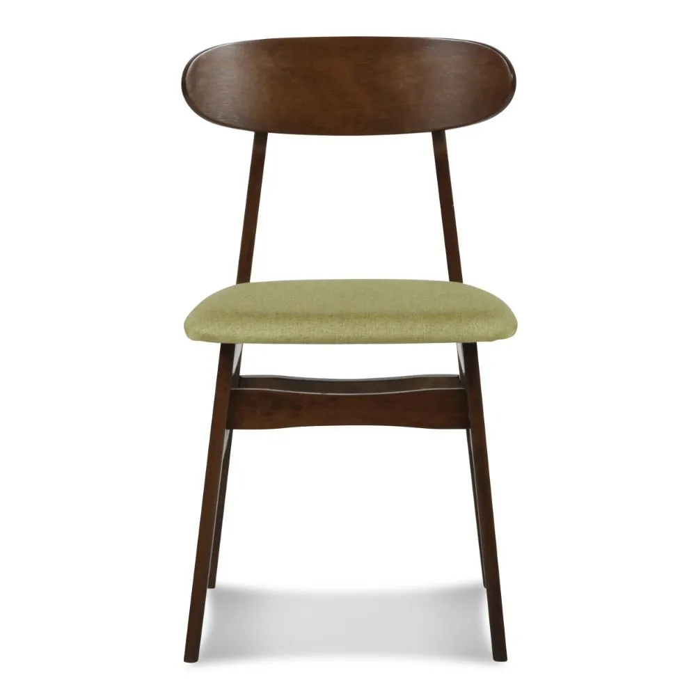 Bev 20 Inch Set of 2 Dining Chairs, Green Cushions, Dark Brown Rubberwood By Casagear Home