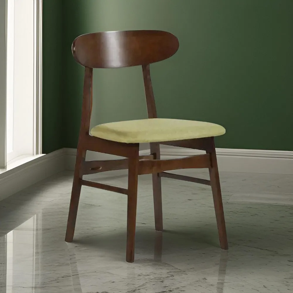 Bev 20 Inch Set of 2 Dining Chairs, Green Cushions, Dark Brown Rubberwood By Casagear Home