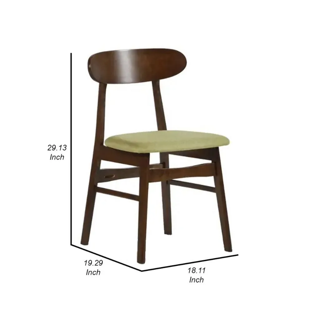 Bev 20 Inch Set of 2 Dining Chairs, Green Cushions, Dark Brown Rubberwood By Casagear Home