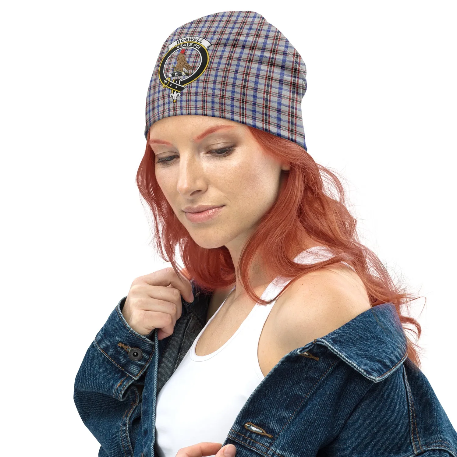 Boswell Tartan Beanies Hat with Family Crest