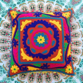 Cotton Suzani Pillow Embroidery Floral Cushion Cover - CraftJaipur
