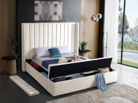 Creme Velvet Fabric Bed with Channel Tufting & 3 Storage Benches- Model #5723