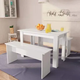 Dining Table And Benches 3 Pieces Chipboard Dining Room Set Oak/White