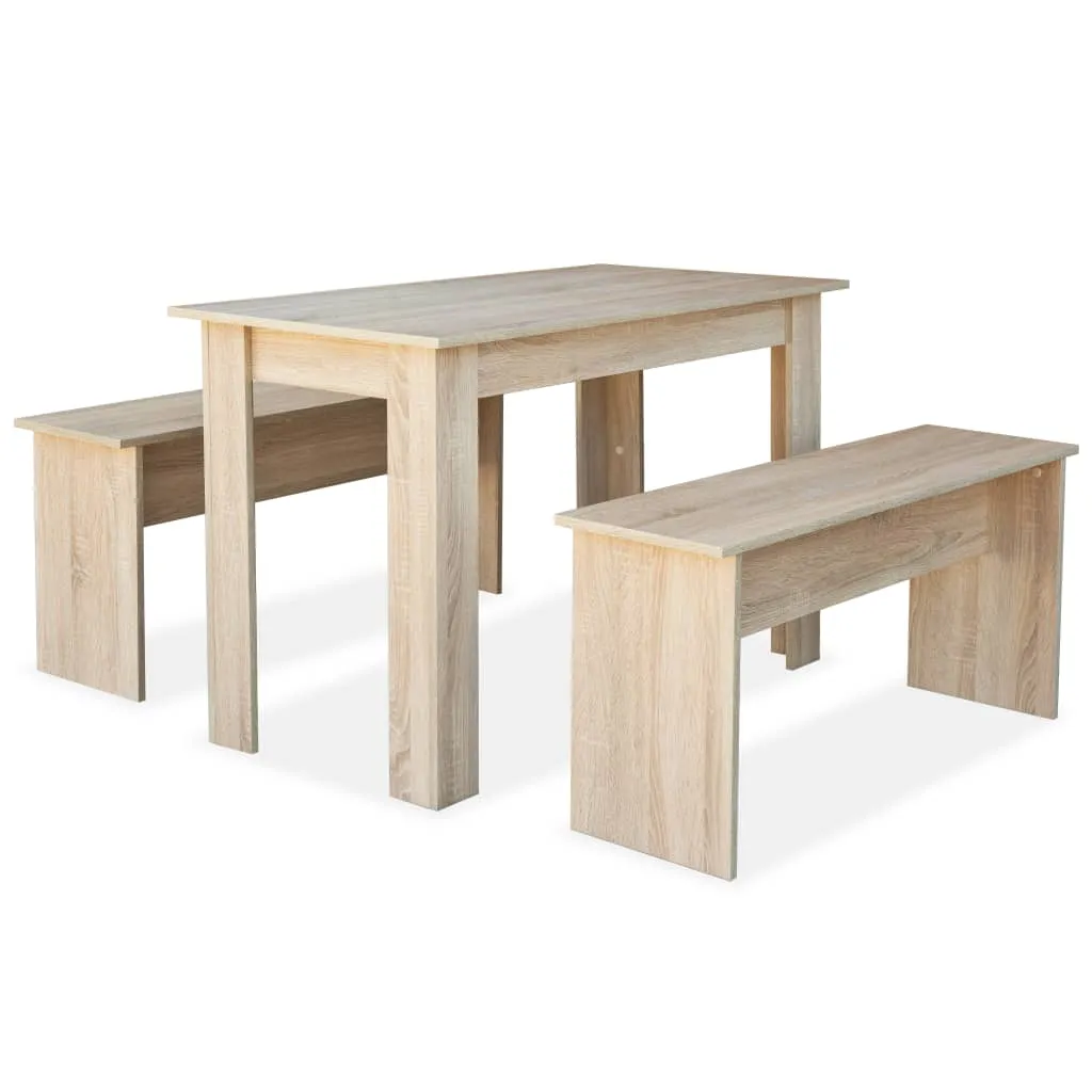Dining Table And Benches 3 Pieces Chipboard Dining Room Set Oak/White