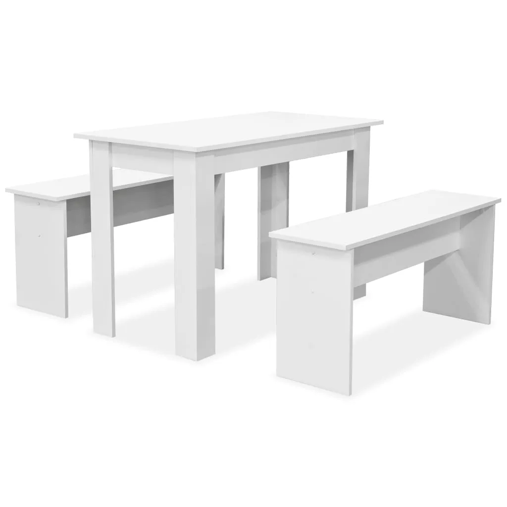 Dining Table And Benches 3 Pieces Chipboard Dining Room Set Oak/White