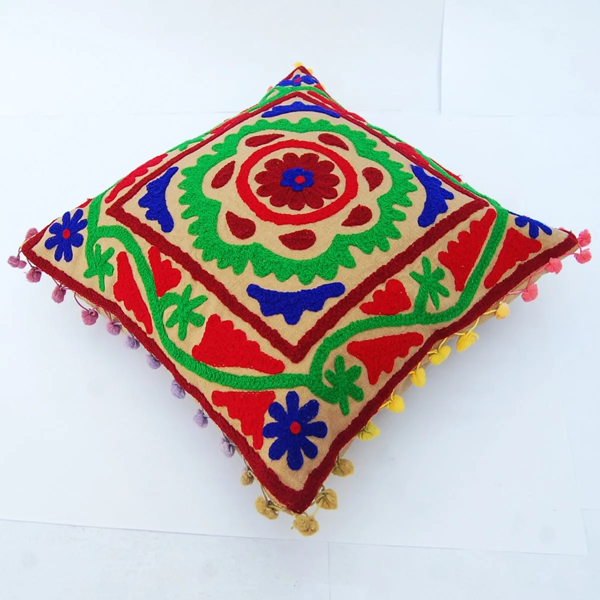 Ethnic Square Suzani Cushion Cover Vintage Embroidery