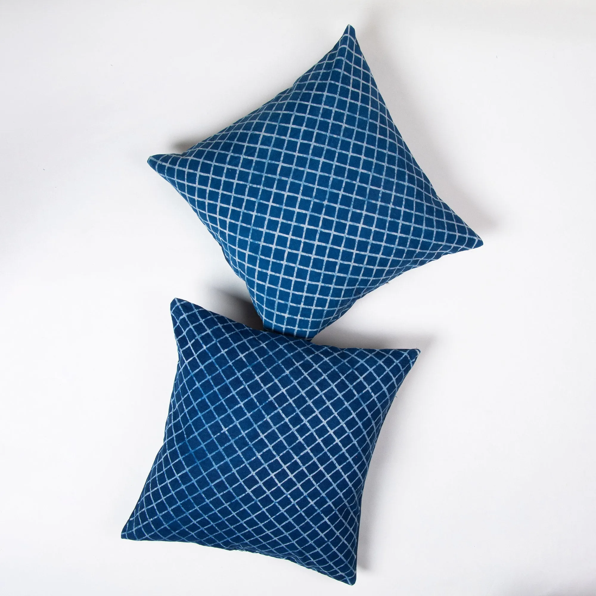 Hand Block Indigo Blue Geometrical Print Cotton 18 by 18 Cushion Covers