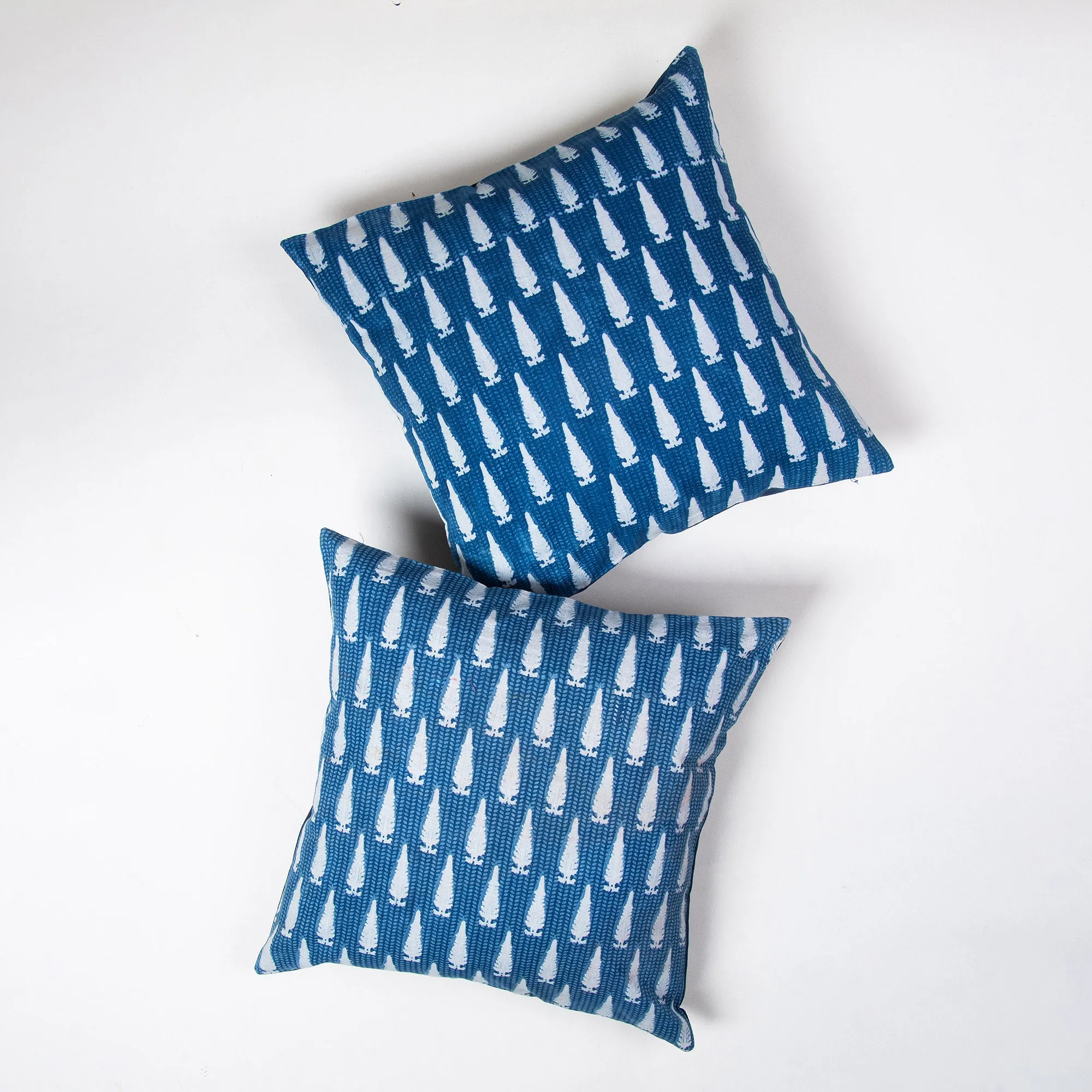 Hand Block Indigo Leaf Printed Pure Cotton Cushion Covers