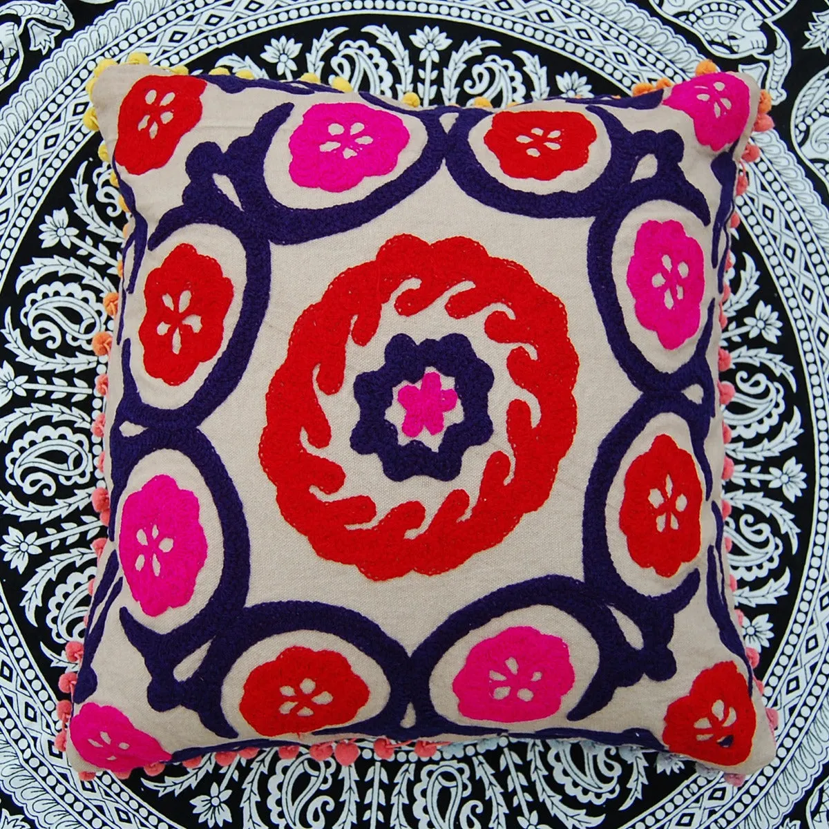 Handmade Cushion Covers Suzani Embroidery Christmas Decor - CraftJaipur
