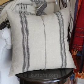 Handmade Natural Linen Cushion Cover - Black Stripes | Throw Pillow | Brown, 20x20"