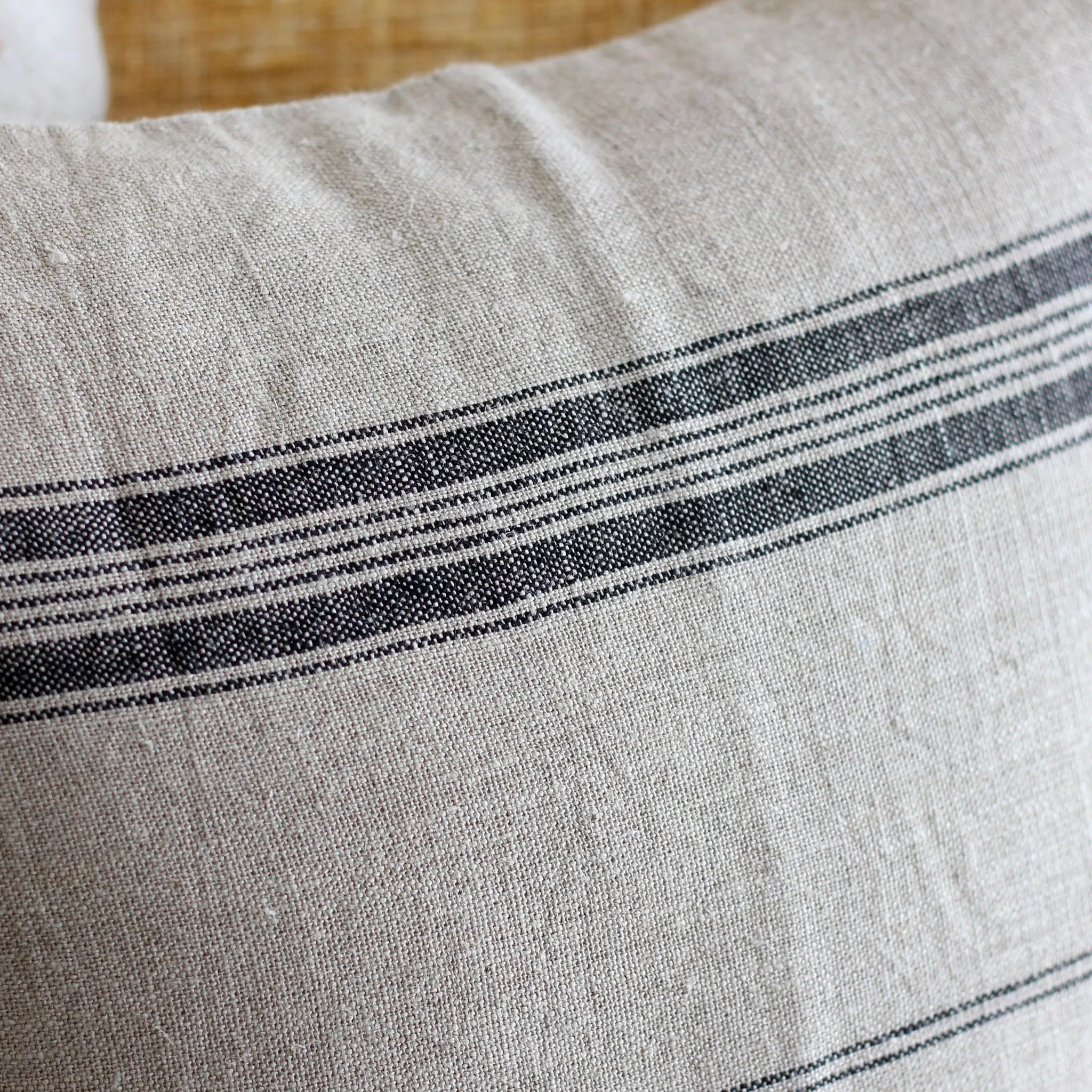 Handmade Natural Linen Cushion Cover - Black Stripes | Throw Pillow | Brown, 20x20"