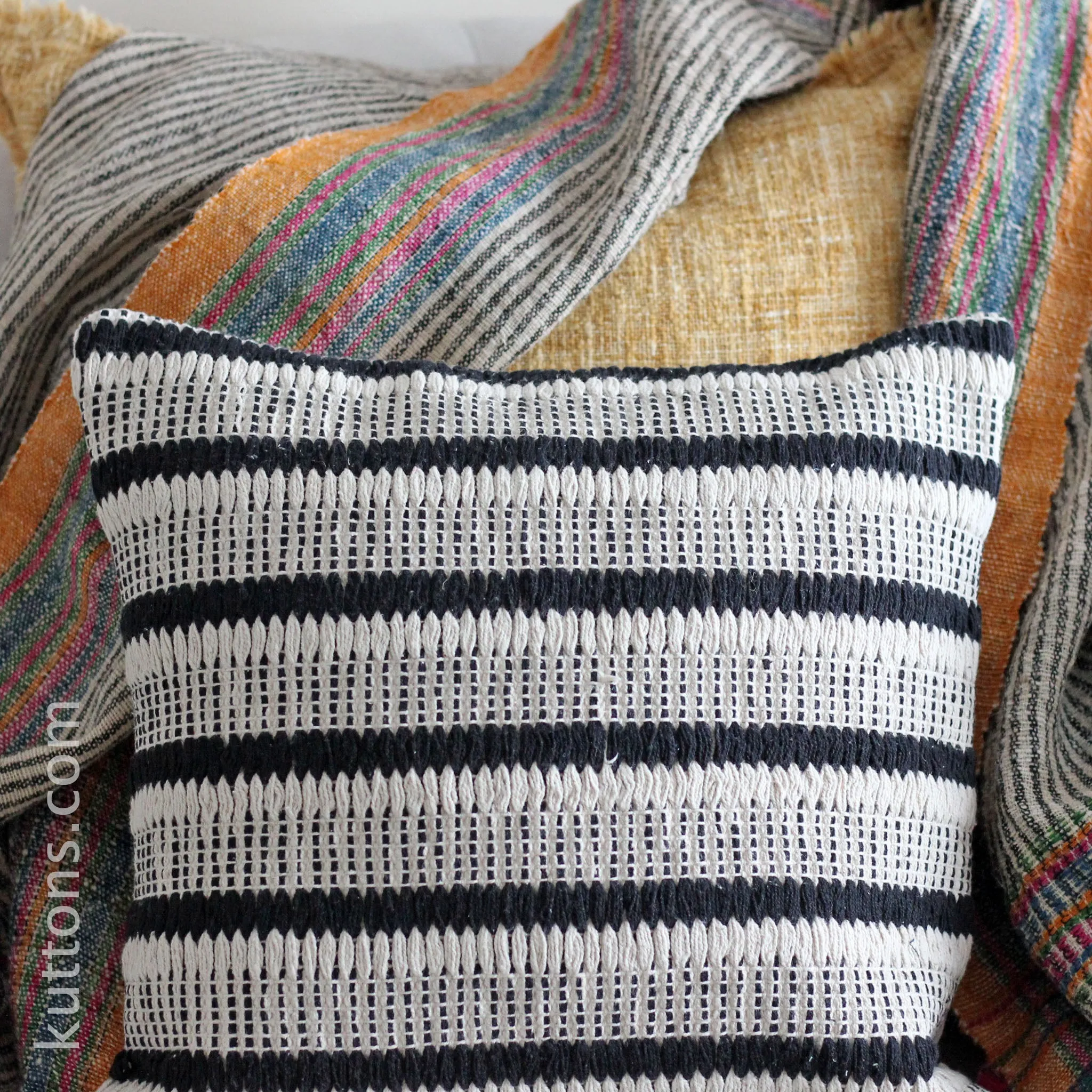 Handwoven Cotton Throw Pillow Cover - Indoor/Outdoor Cushion | Sturdy, Black-White, 18x18"