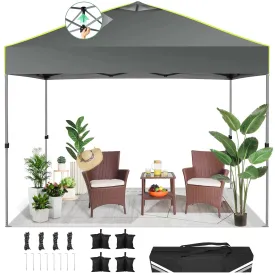Hoteel Canopy 10x10 Pop Up Canopy Tent 1-Button Push Easy up Outdoor Canopy Instant Portable Commercial Shelter Waterproof UPF50  Gazebo with Reflective Strip, Air Vent & 4 Sandbags, Gray