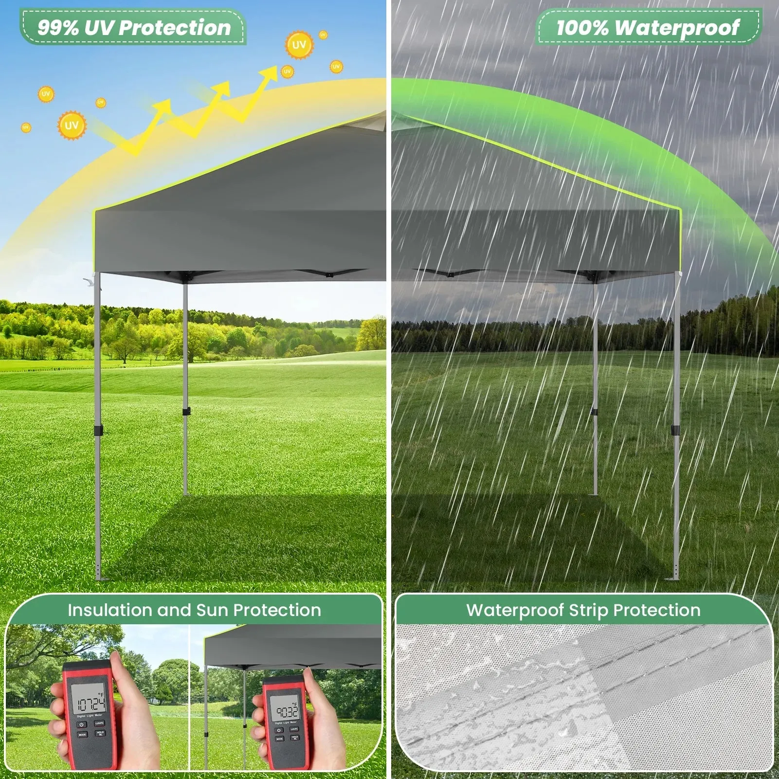 Hoteel Canopy 10x10 Pop Up Canopy Tent 1-Button Push Easy up Outdoor Canopy Instant Portable Commercial Shelter Waterproof UPF50  Gazebo with Reflective Strip, Air Vent & 4 Sandbags, Gray