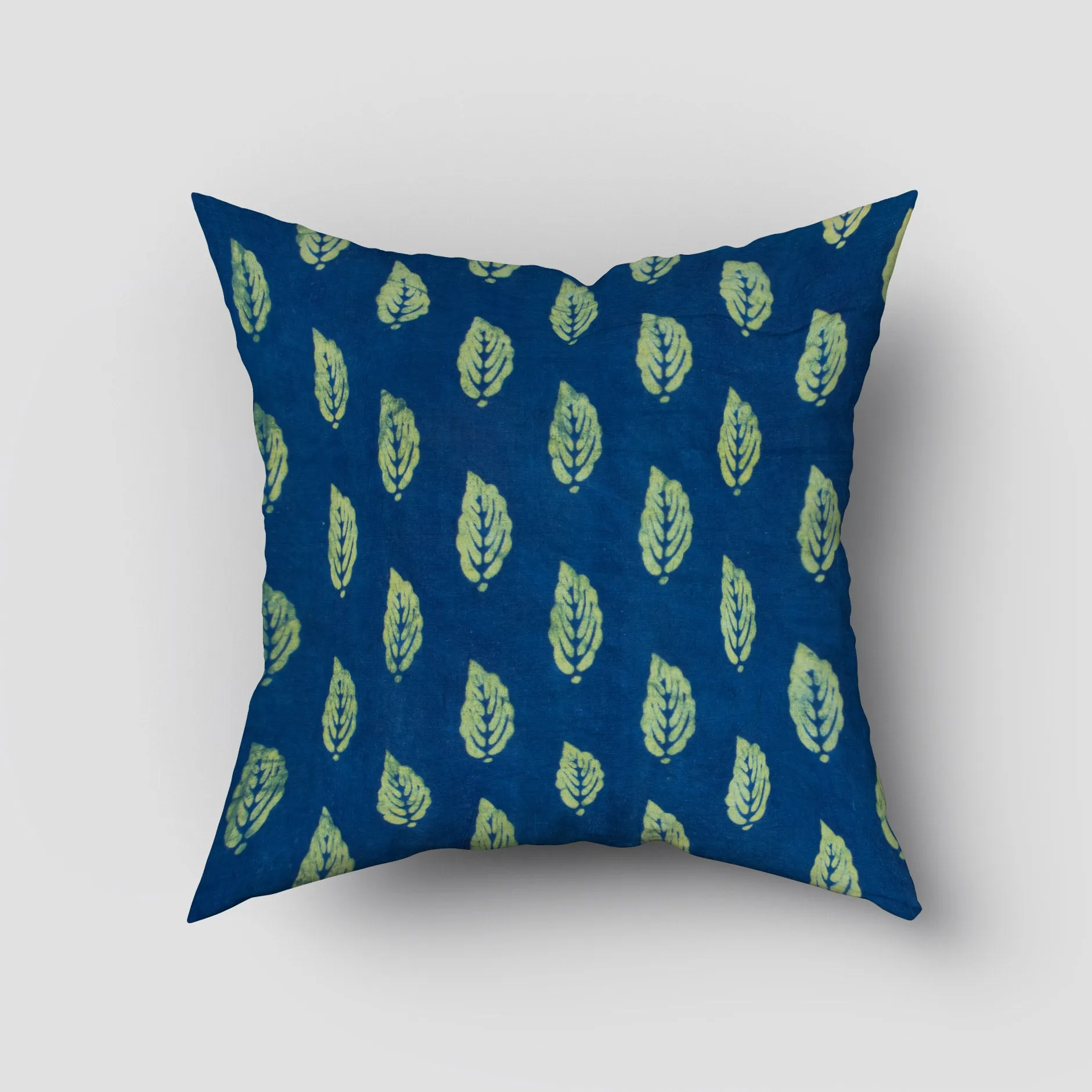 Indigo Green Cotton Leaf Block Print Cushion Covers