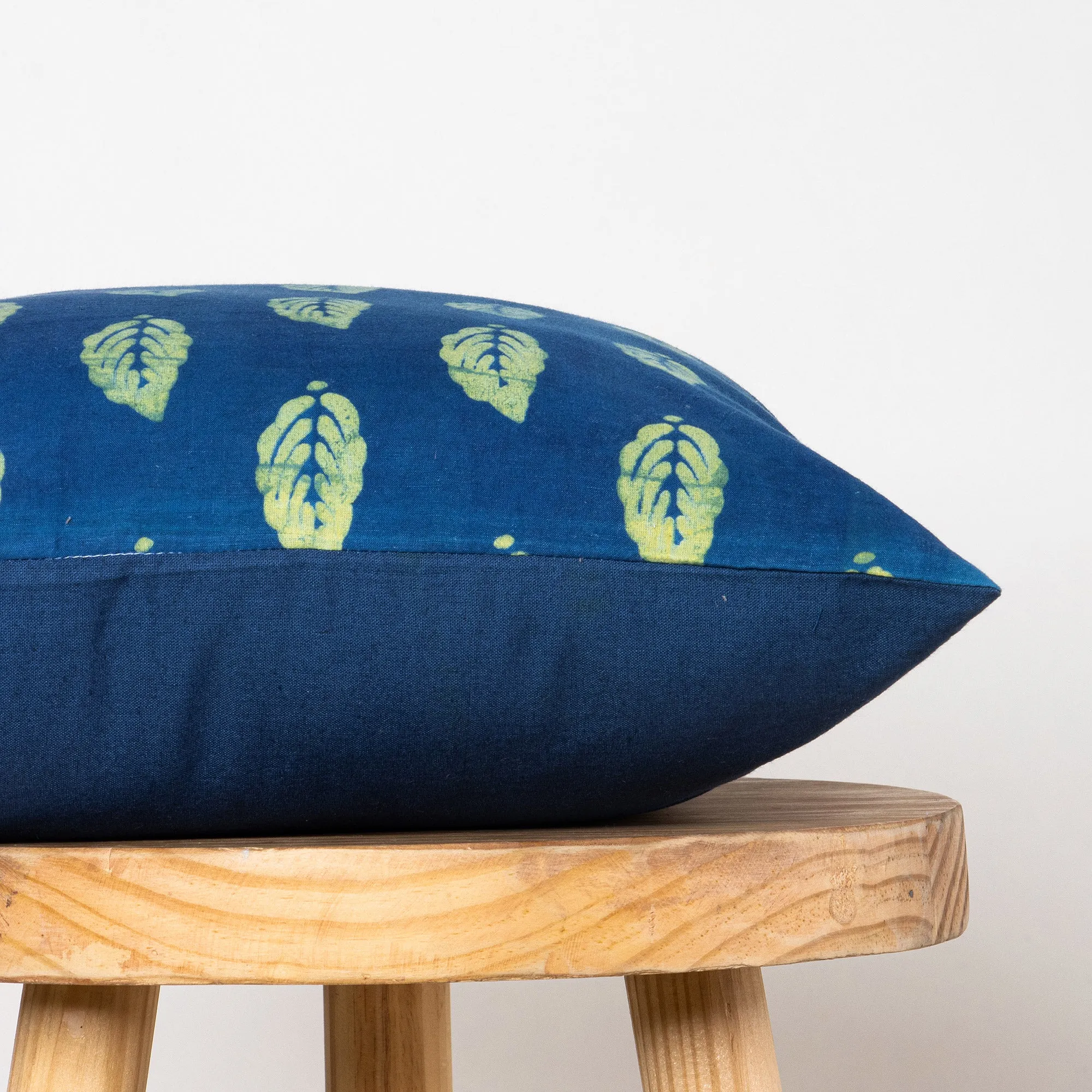 Indigo Green Cotton Leaf Block Print Cushion Covers