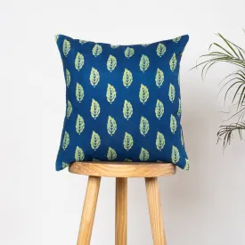 Indigo Green Cotton Leaf Block Print Cushion Covers