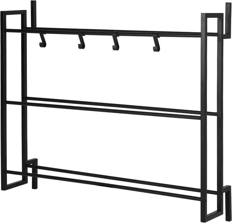 Matte Black Metal Wall Mounted Sports Ball Rack, Gym Exercise Equipment Storage Organizer Shelf Display with S-Hooks