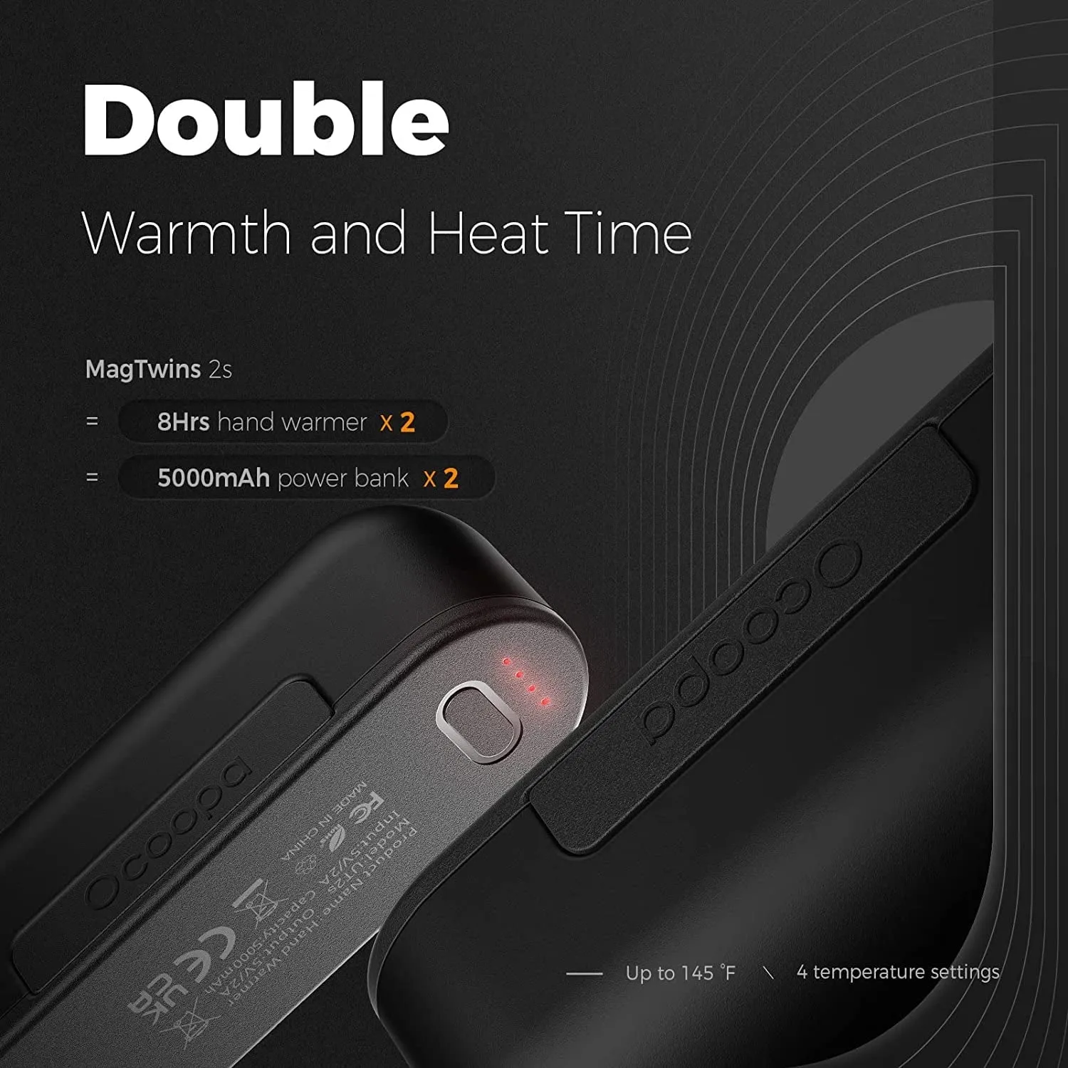 Ocoopa Hand Warmers 2 Pack, 10000mAh Magnetic Electric Hand Warmers Rechargeable, 16 Hrs Warmth 4 Levels Heat up to 136, Tech Gifts for Men Women