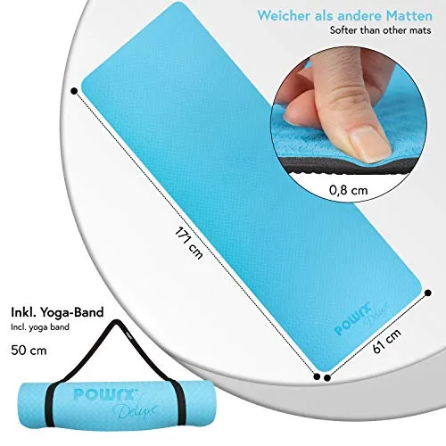Powrx Nonslip Yoga Mat 67 X 24 Inch Turquoise 3layer Tech Carry Strap Bag
