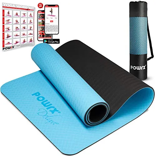 Powrx Nonslip Yoga Mat 67 X 24 Inch Turquoise 3layer Tech Carry Strap Bag